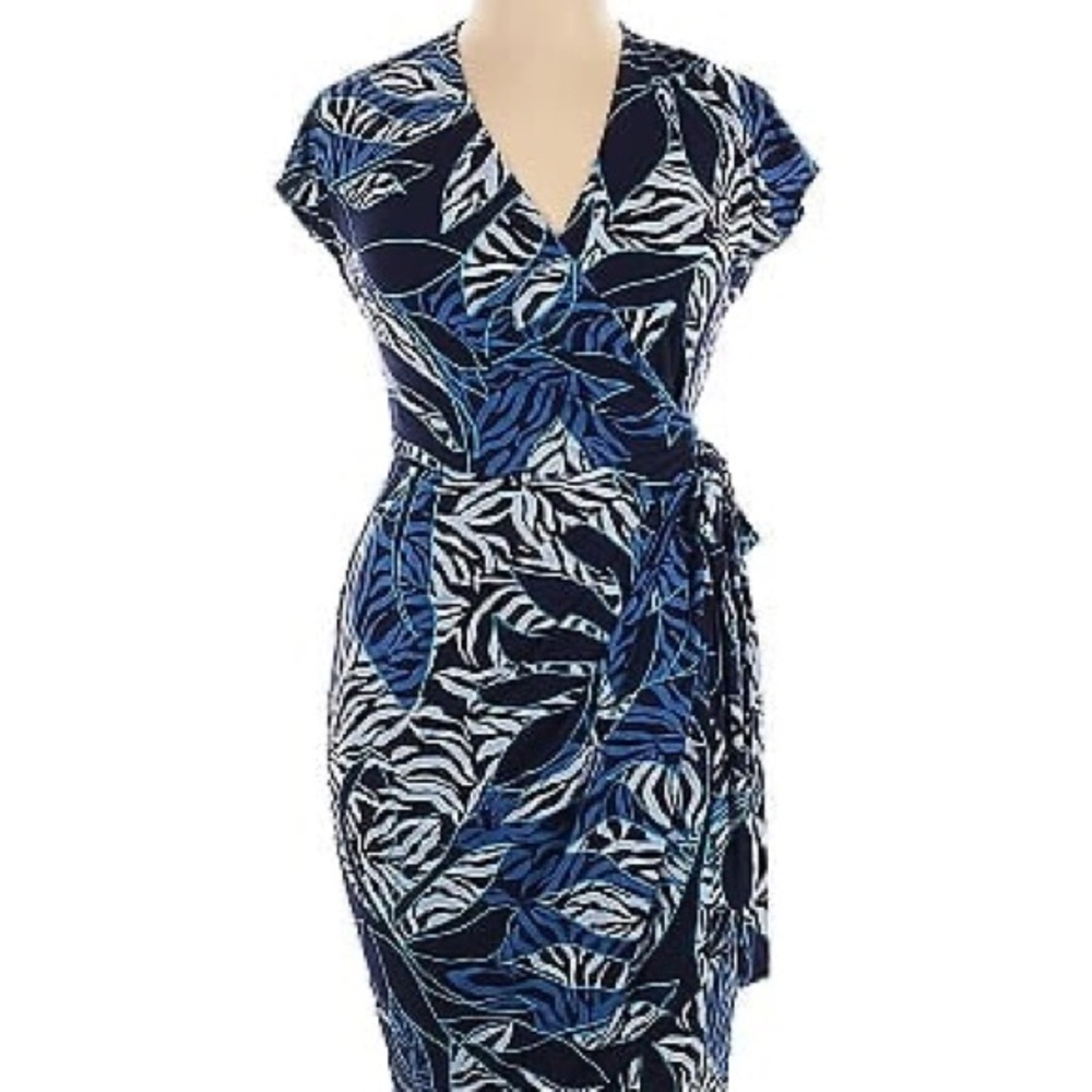 Blue and Black Leaf Print Dress